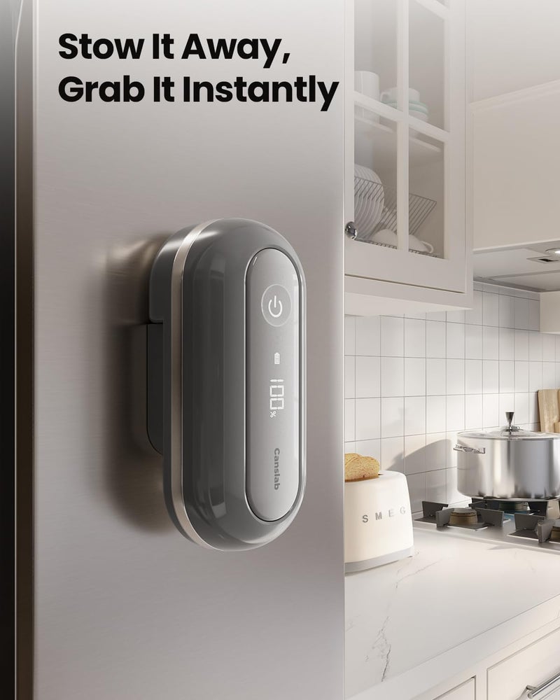 Canslab RETRO Electric Can Opener, Auto-Stop One-Touch Operation, USB Rechargeable with LED Battery Track, Side Cut Smooth Edge Can Opener for Seniors with Arthritis, Wall-Mountable Small Size, Grey - Image 2